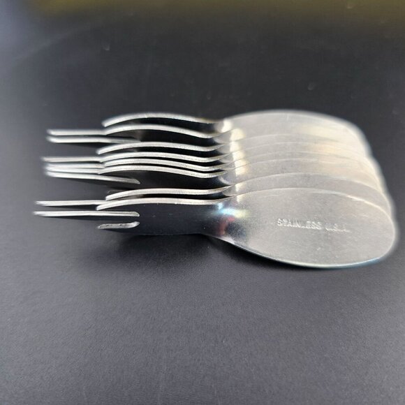 8-Pc Vintage 3" Stainless Steel Cocktail Appetizer 3 Prong Sporks Made In USA - Picture 3 of 4